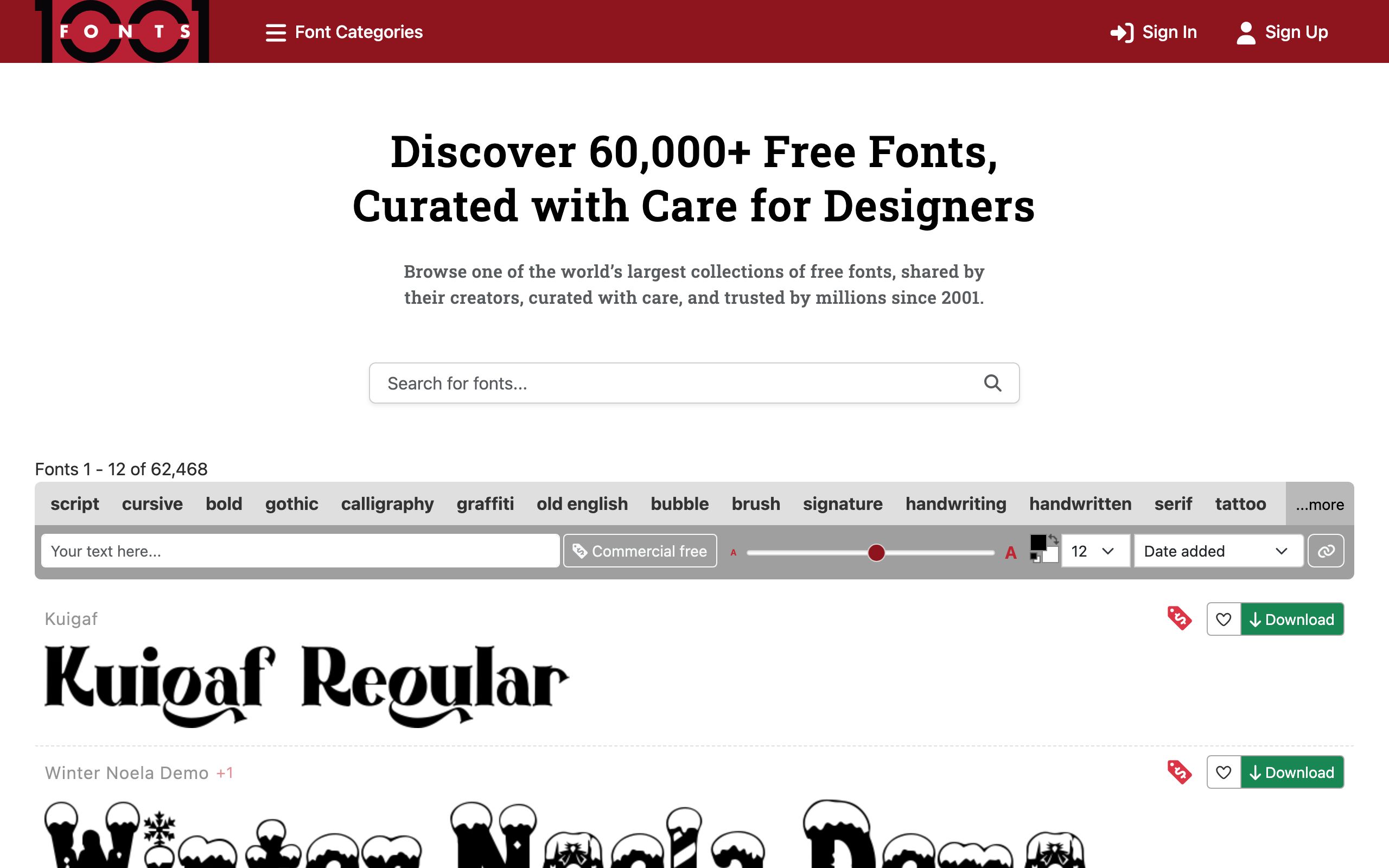 1001 Fonts screenshot