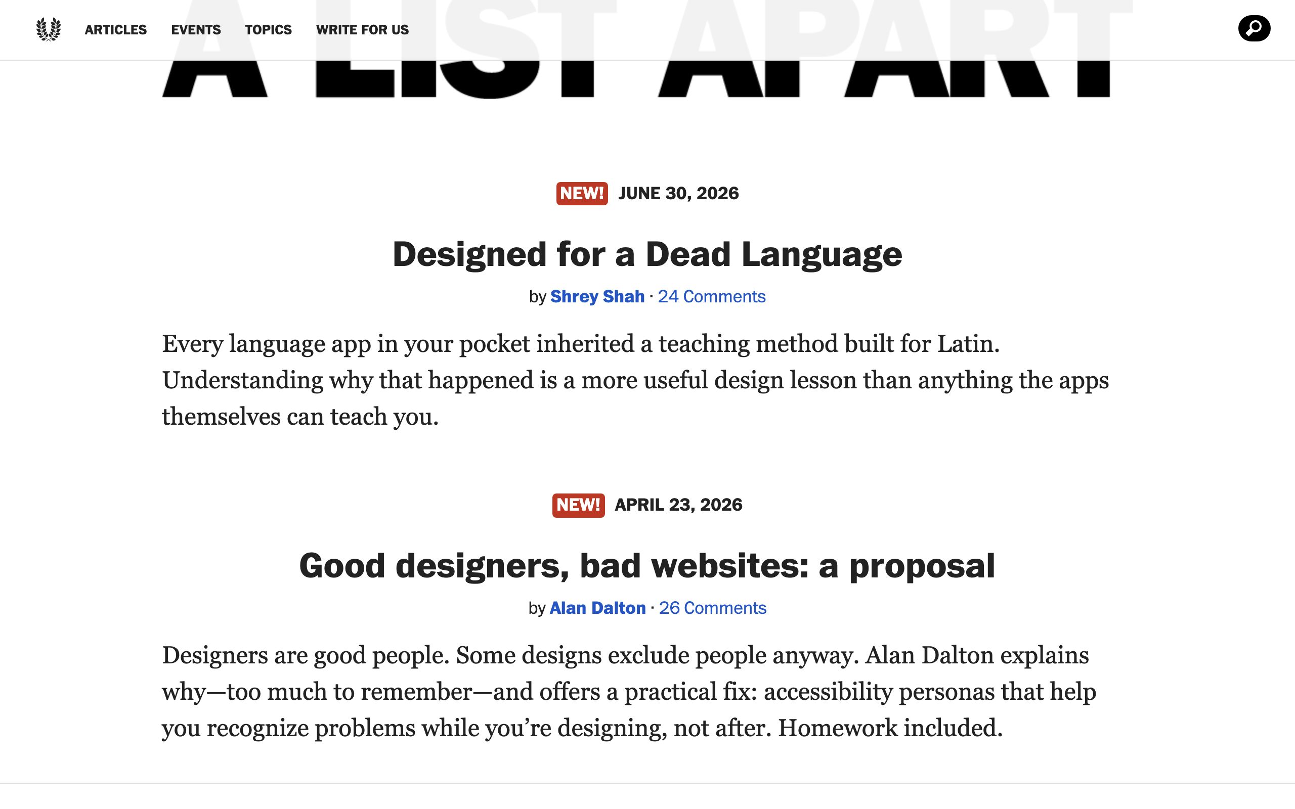 A List Apart screenshot