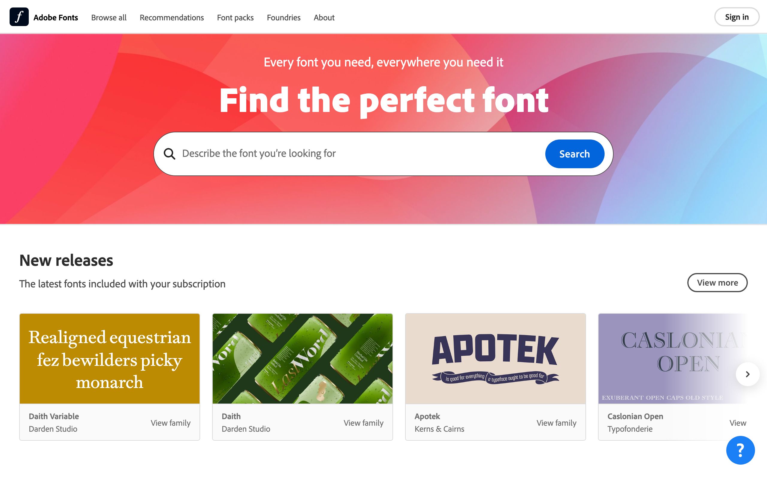 Adobe Fonts screenshot