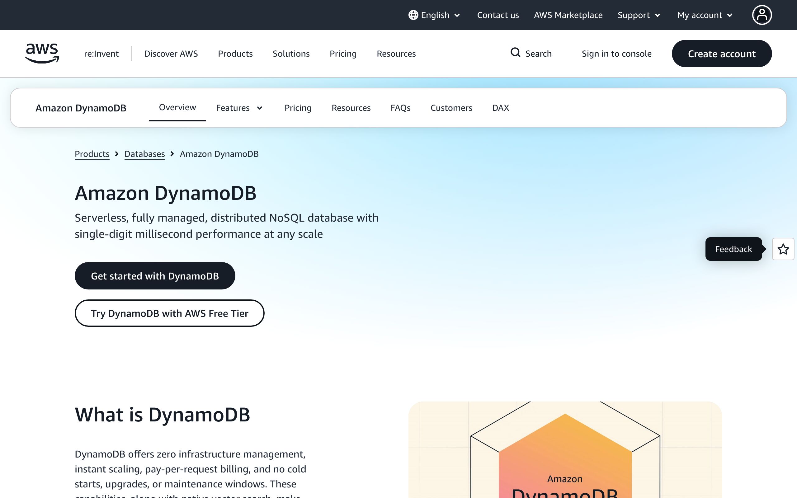 Amazon DynamoDB screenshot