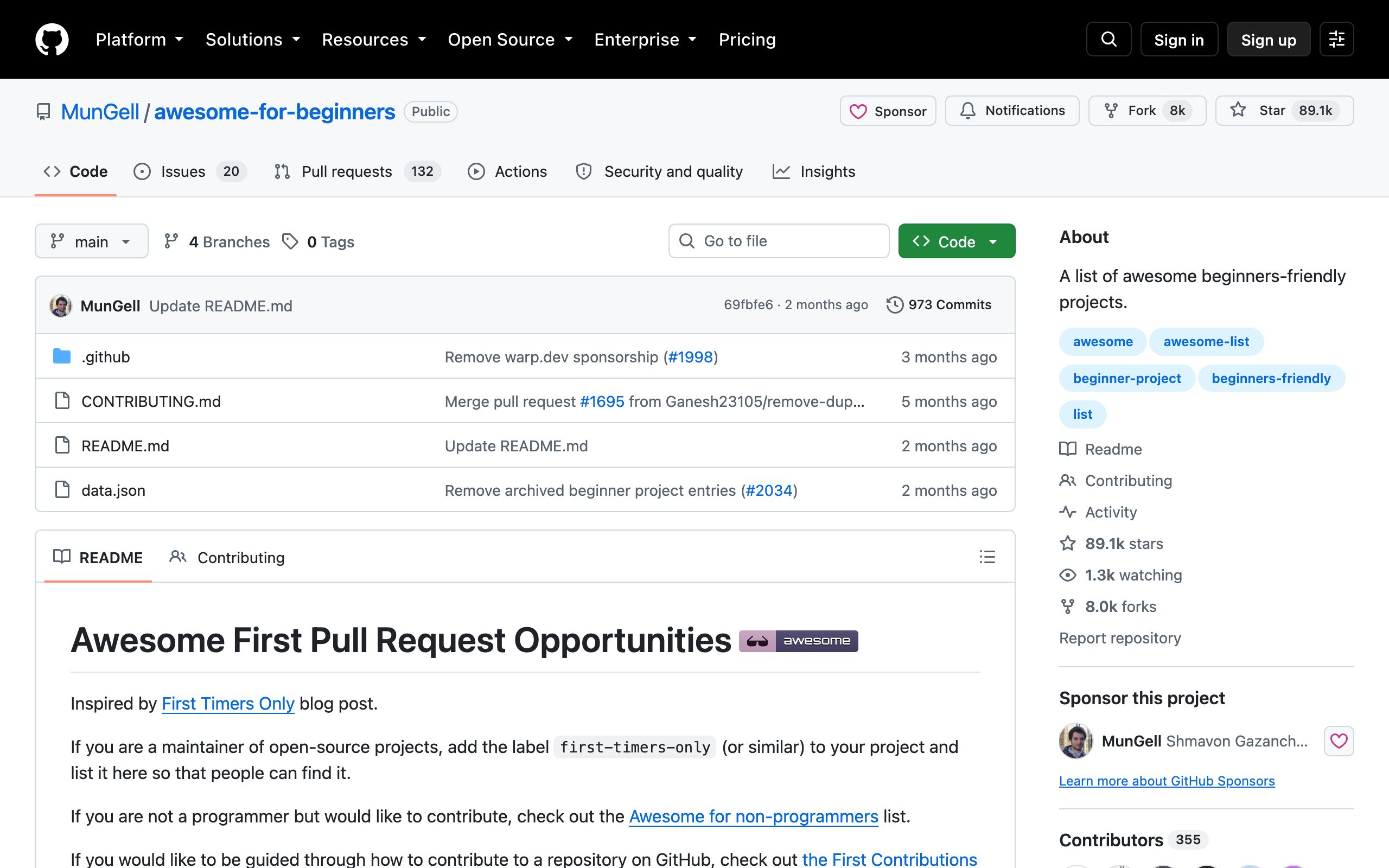 Awesome First Pull Request Opportunities screenshot