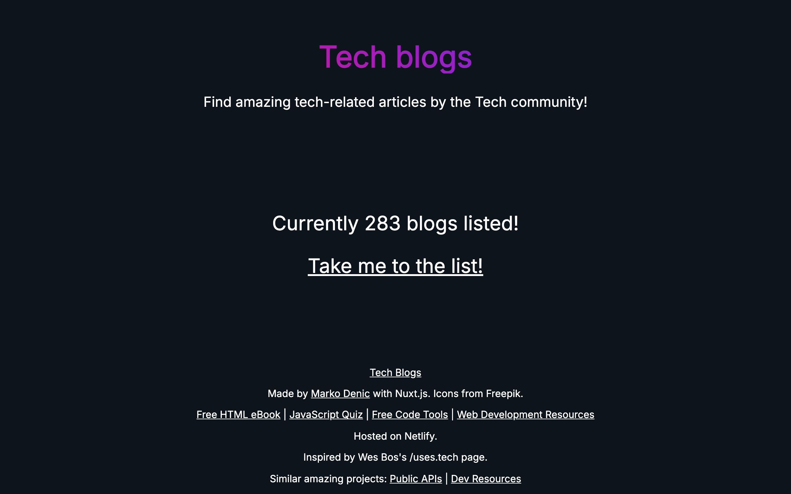 Awesome Tech Blogs screenshot