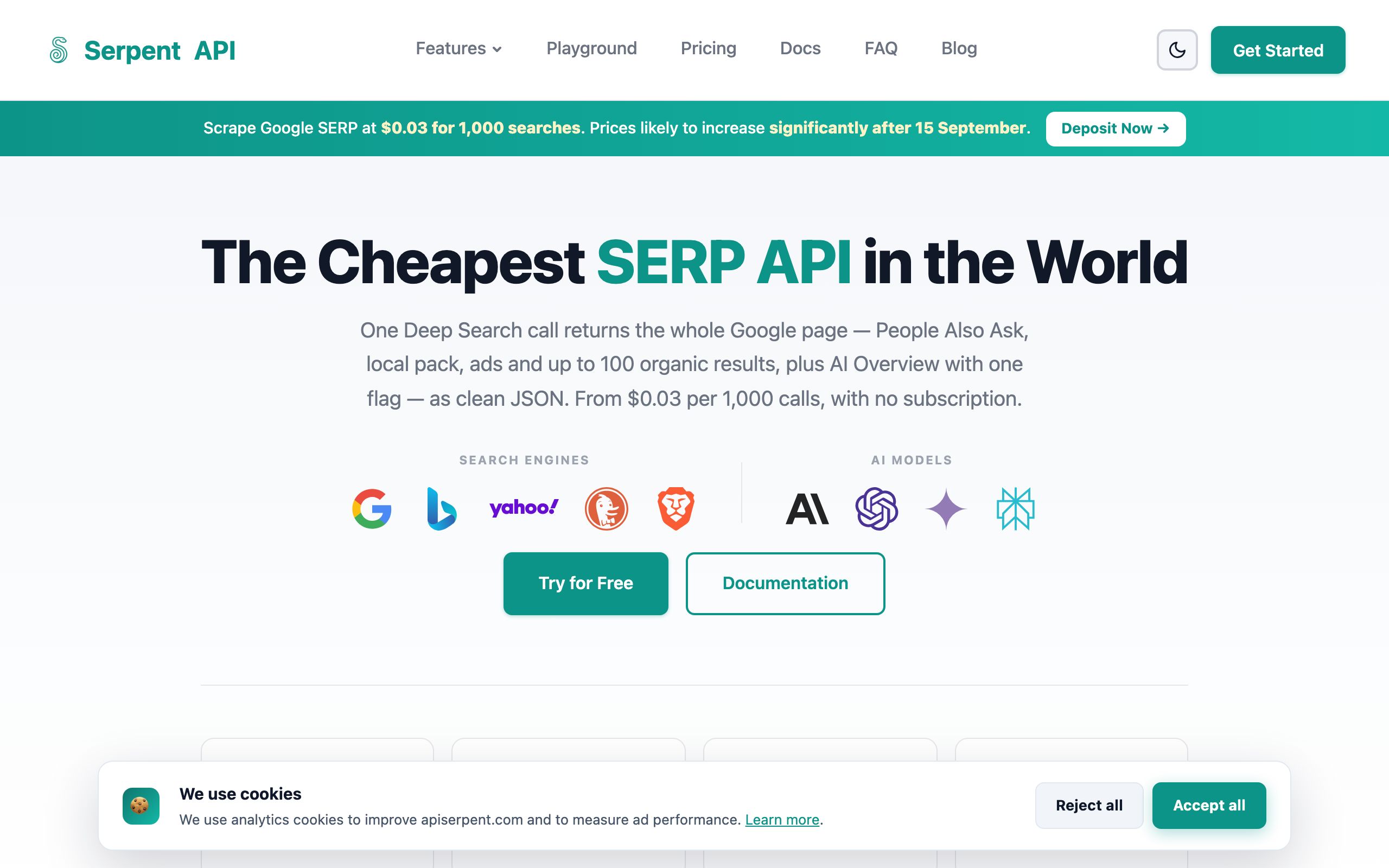 Cheapest SERP API screenshot