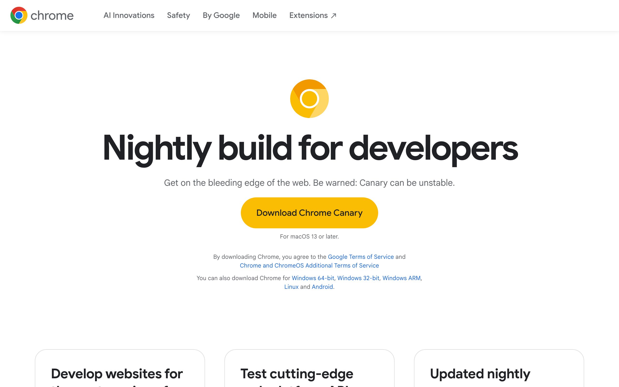 Chrome Canary screenshot