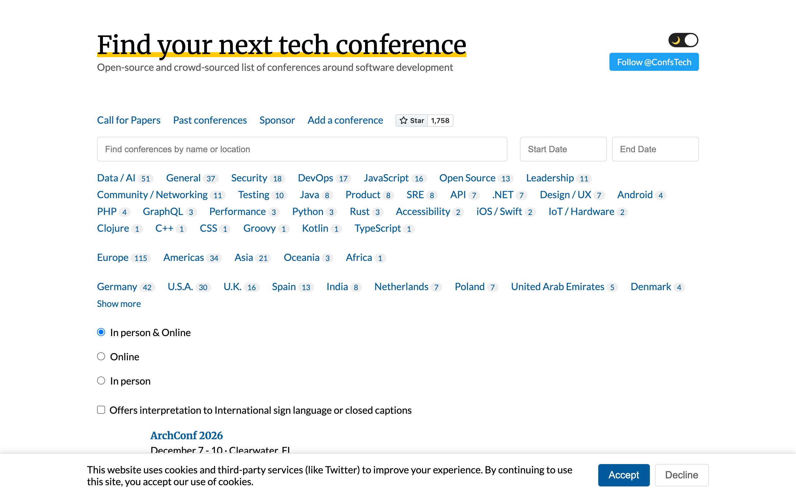 Confs.tech screenshot