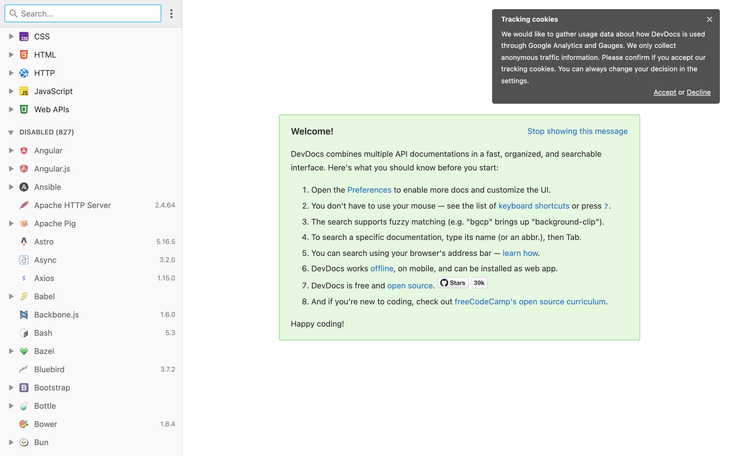 DevDocs screenshot