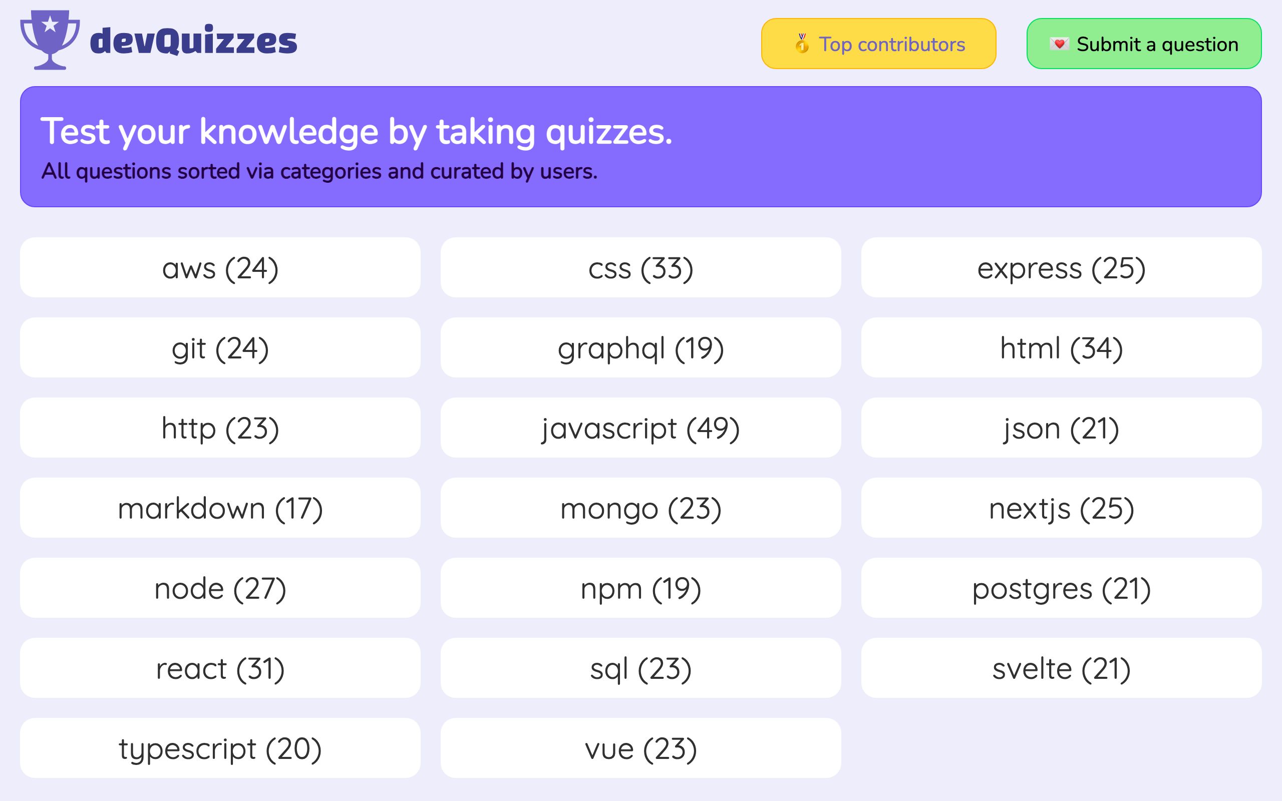 devQuizzes screenshot
