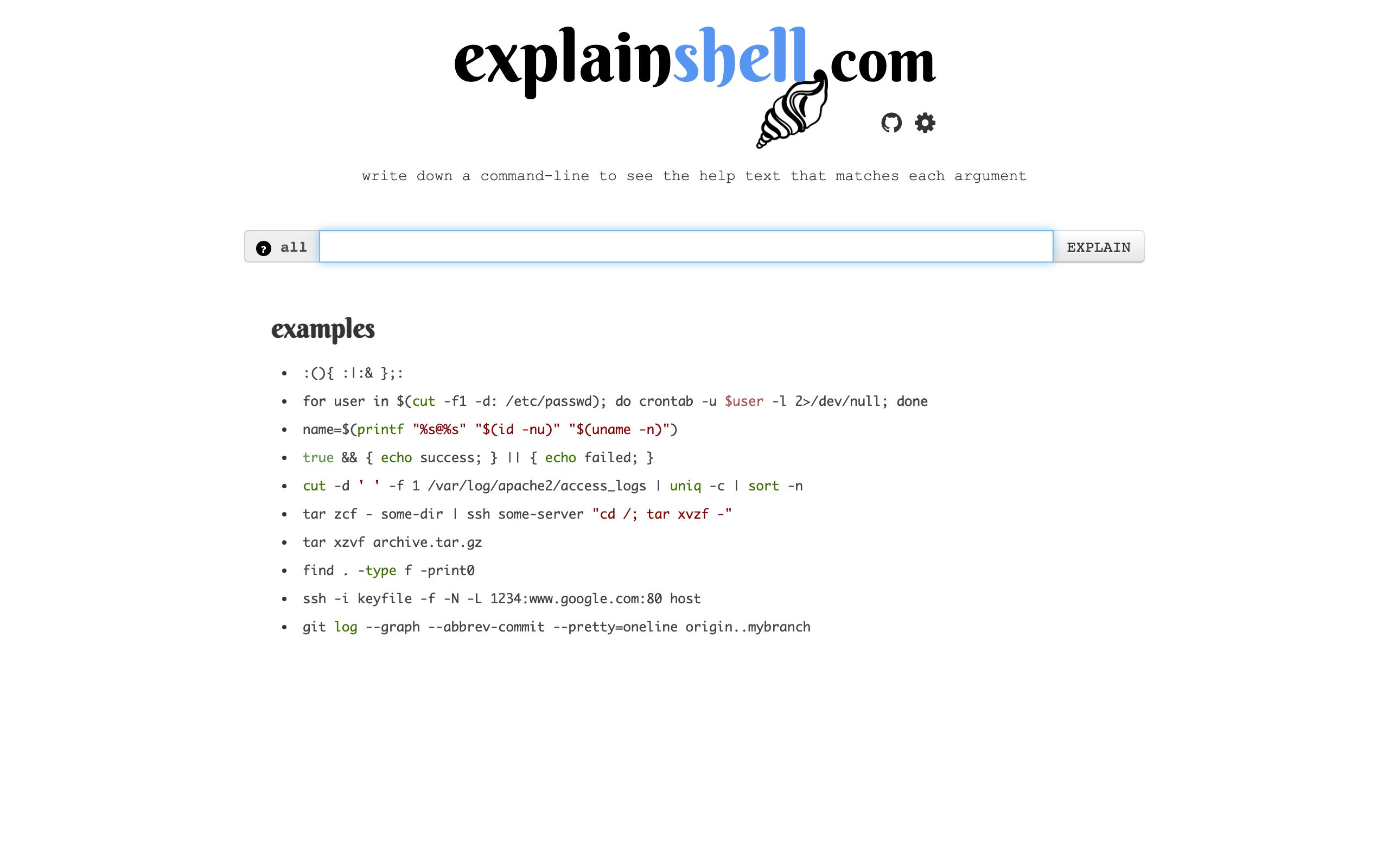 explainshell screenshot