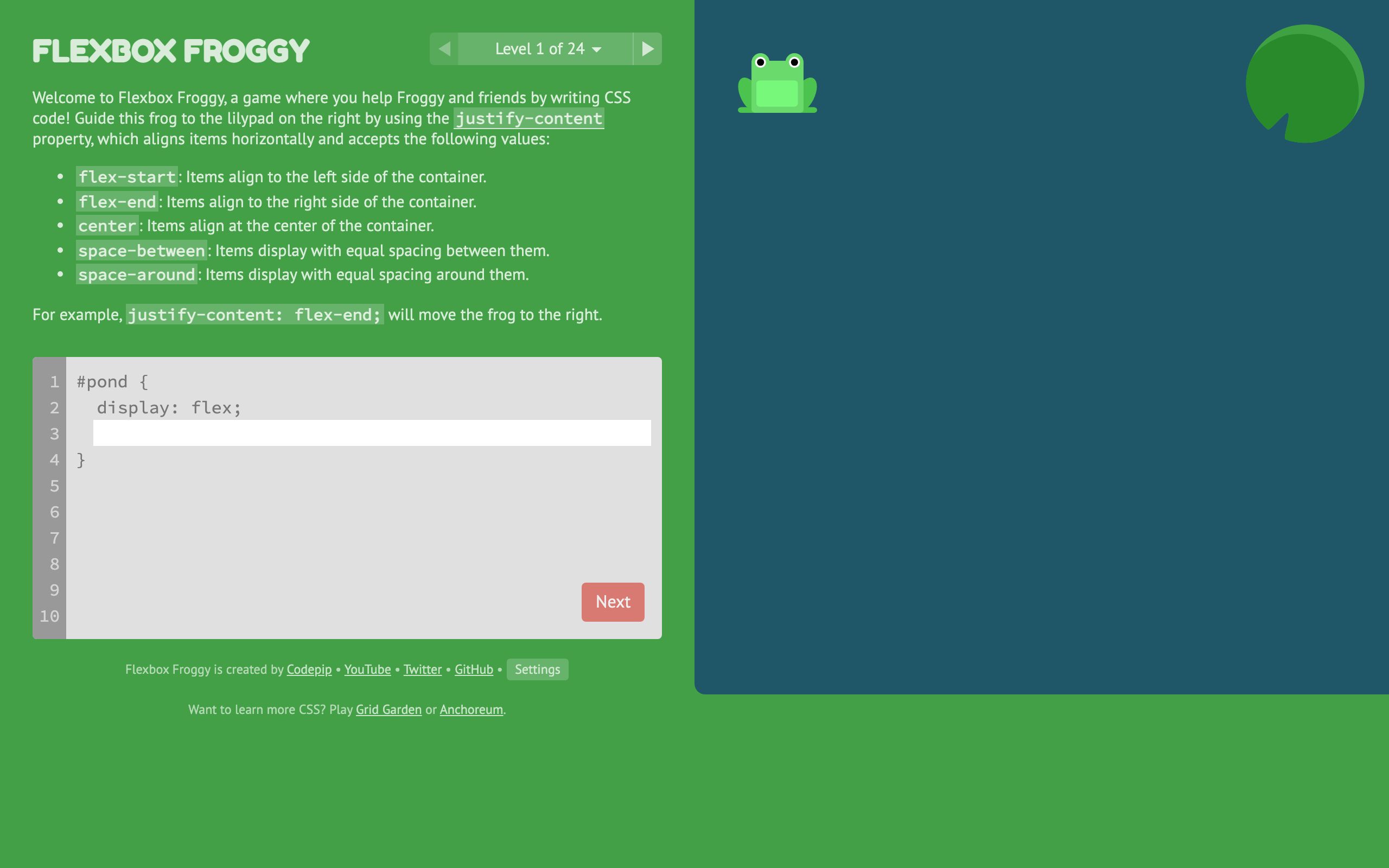 Flexbox Froggy screenshot