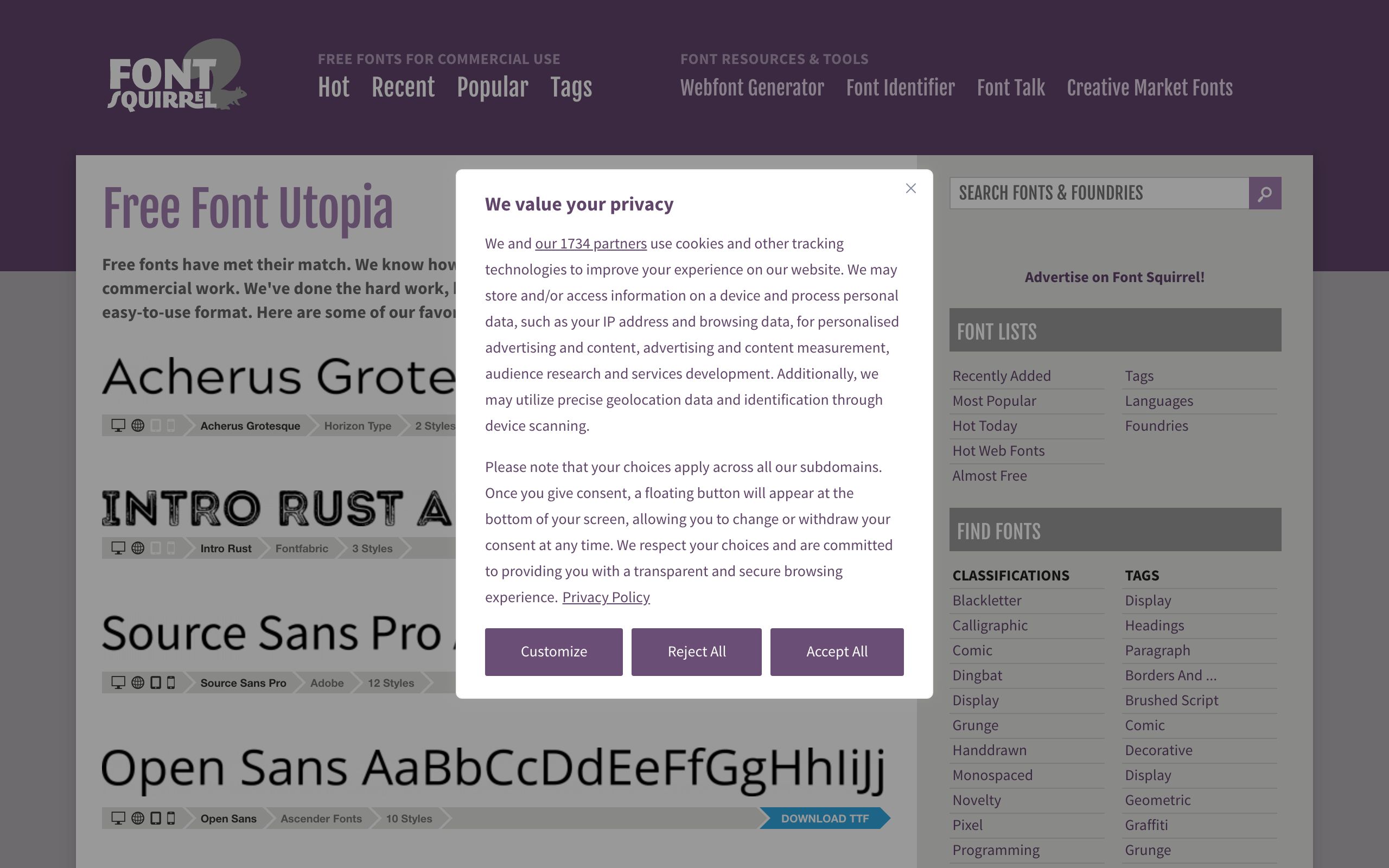 Font Squirrel screenshot