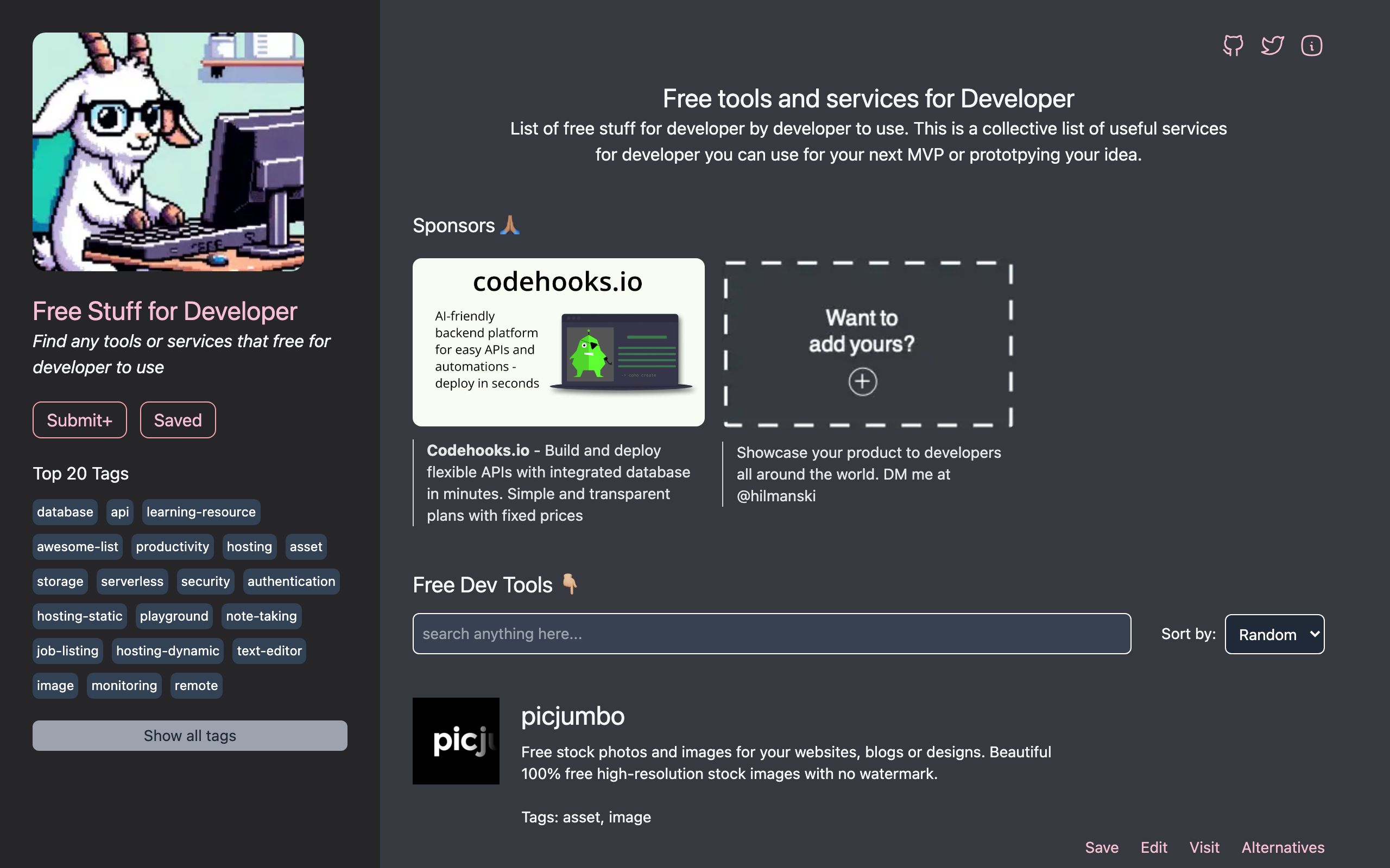 Free tools and services for Developer screenshot