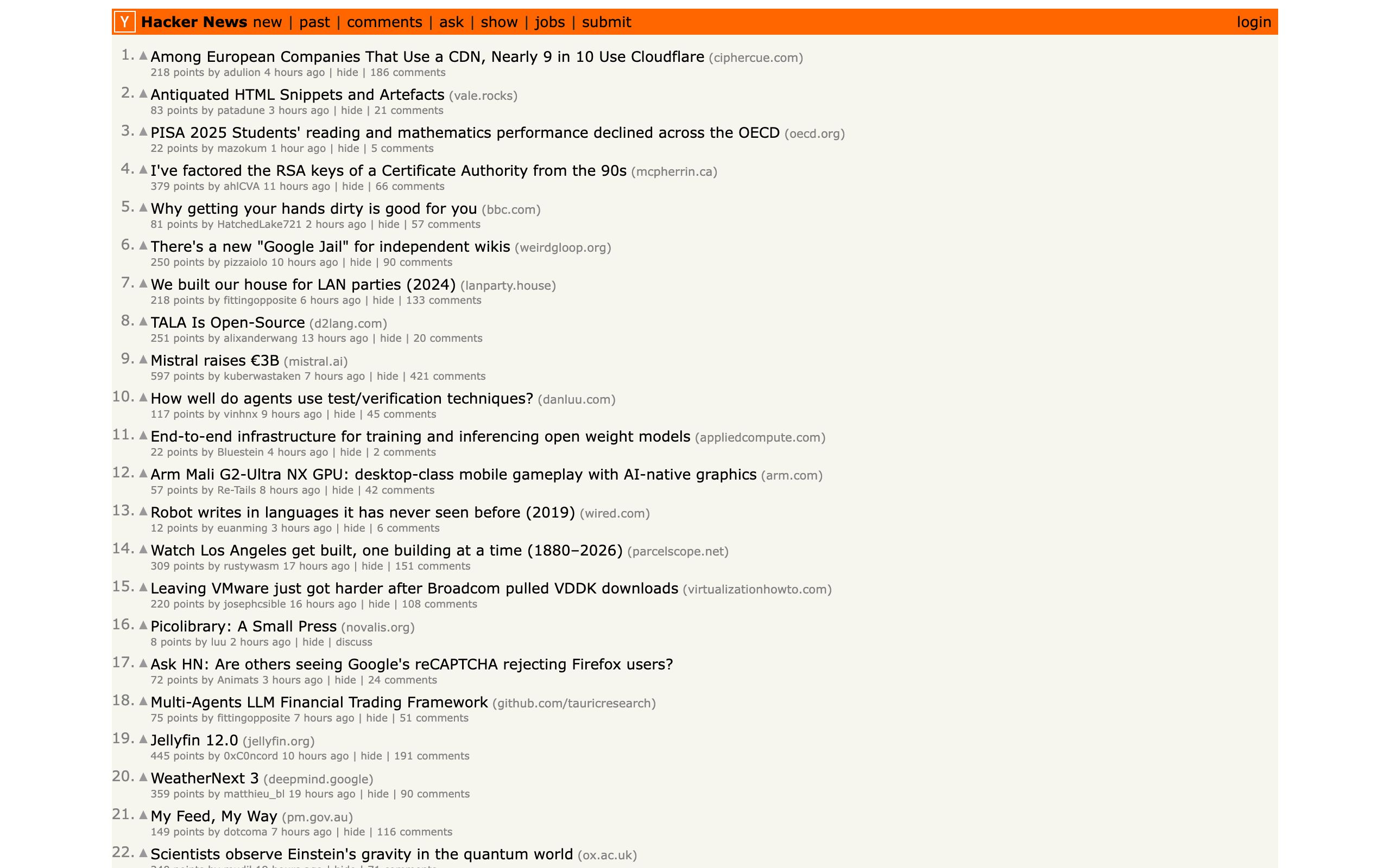 Hacker News screenshot