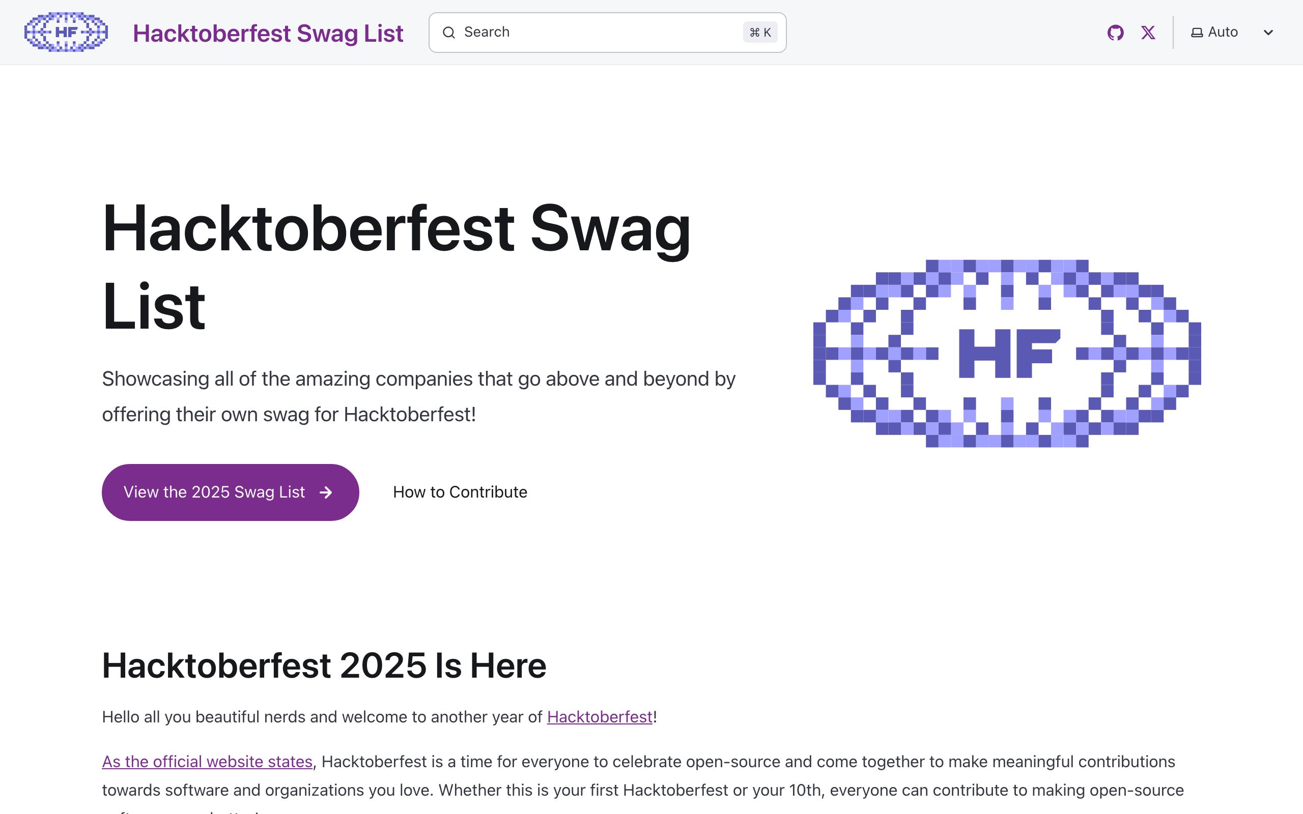 Hacktoberfest Swag List screenshot