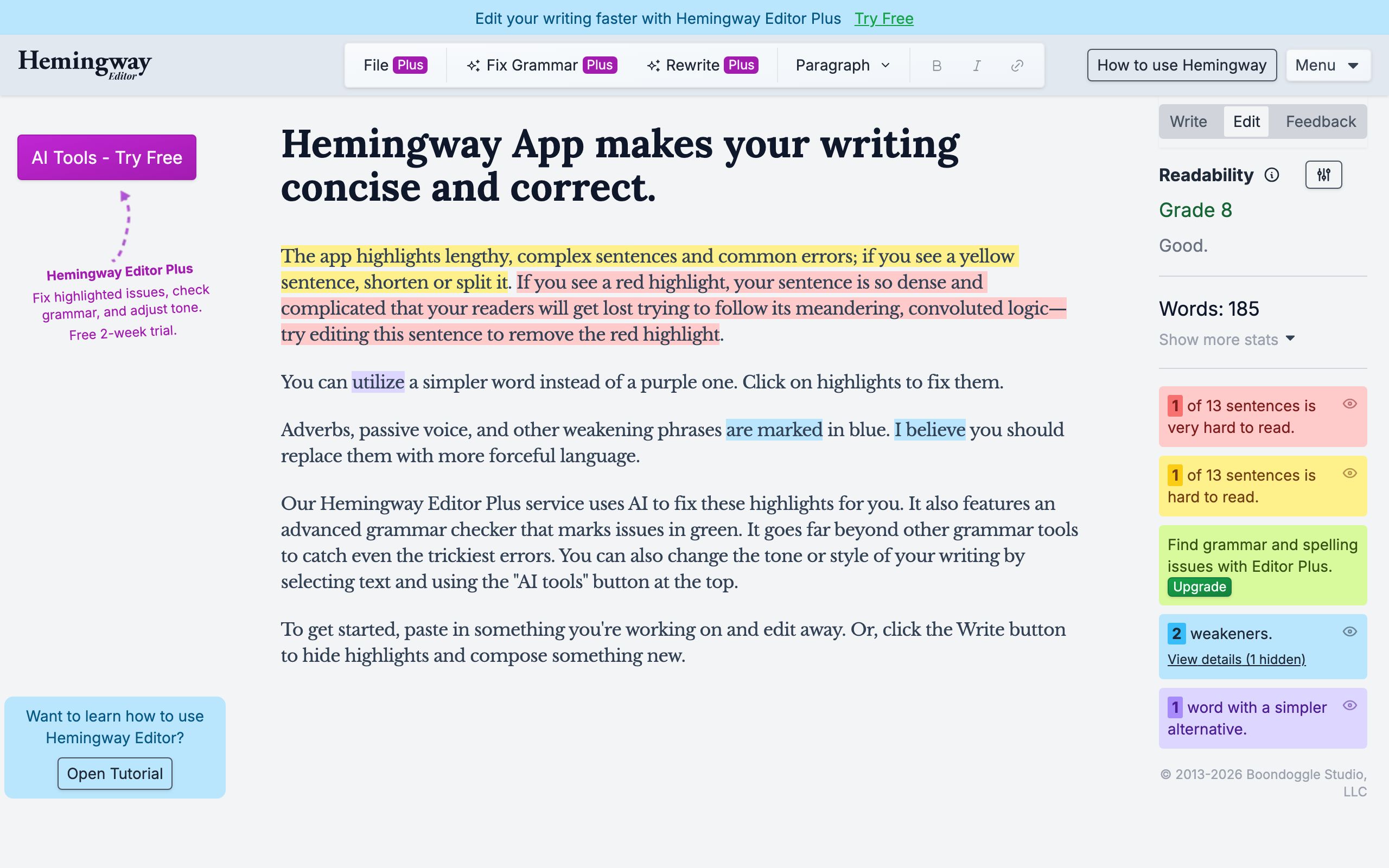 Hemingway Editor screenshot