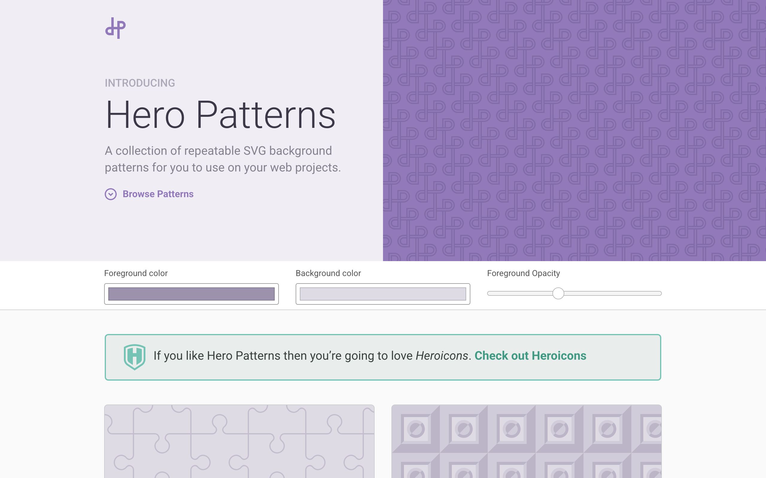 Hero Patterns screenshot