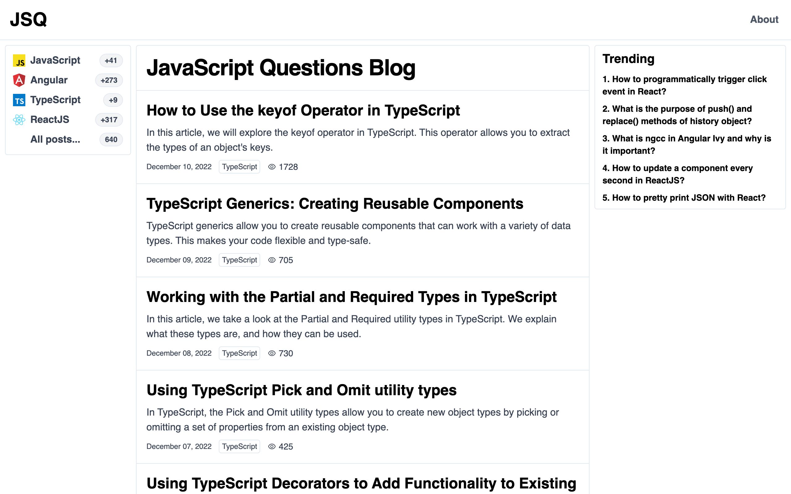 JavaScript Questions Blog screenshot