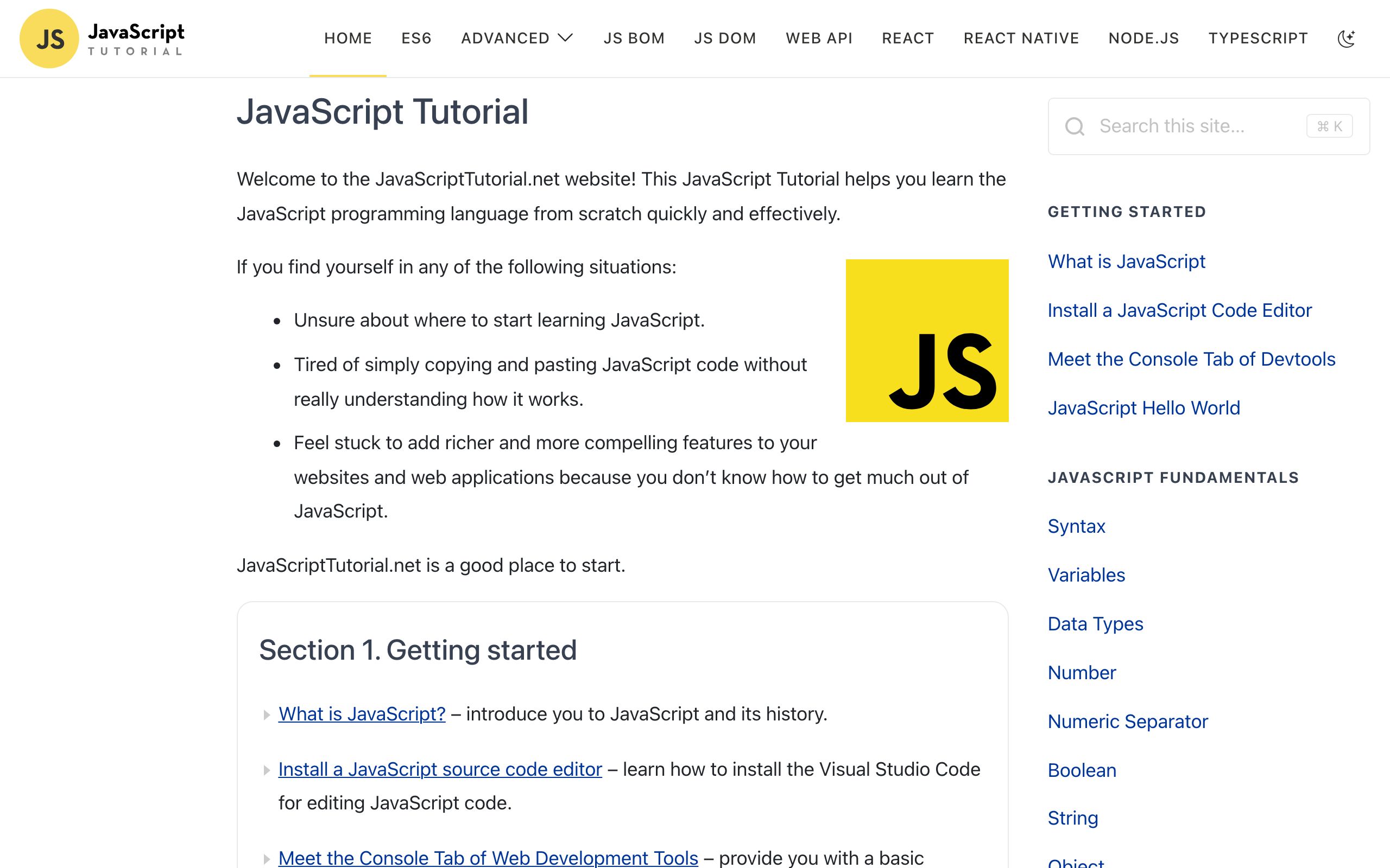 JavaScript Tutorial screenshot