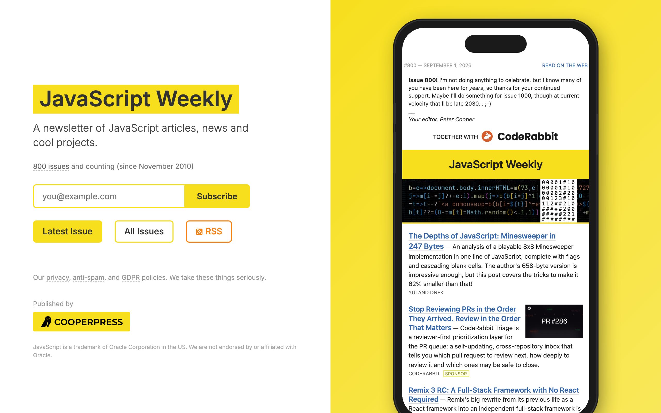 JavaScript Weekly screenshot