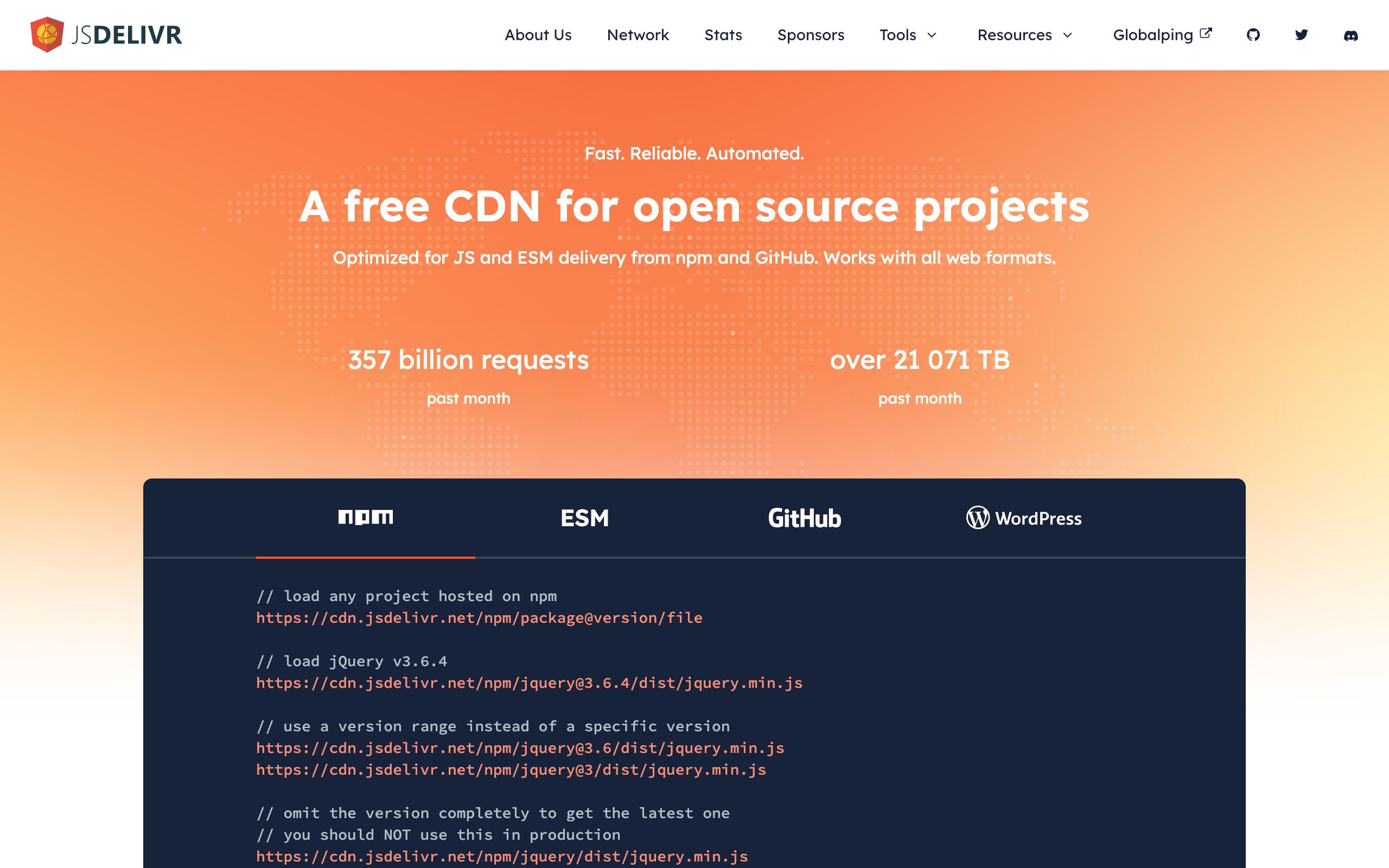 jsDelivr screenshot