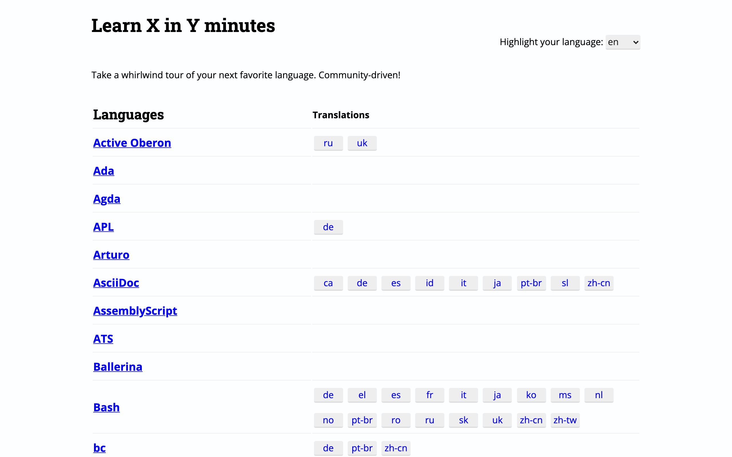 Learn X in Y Minutes screenshot