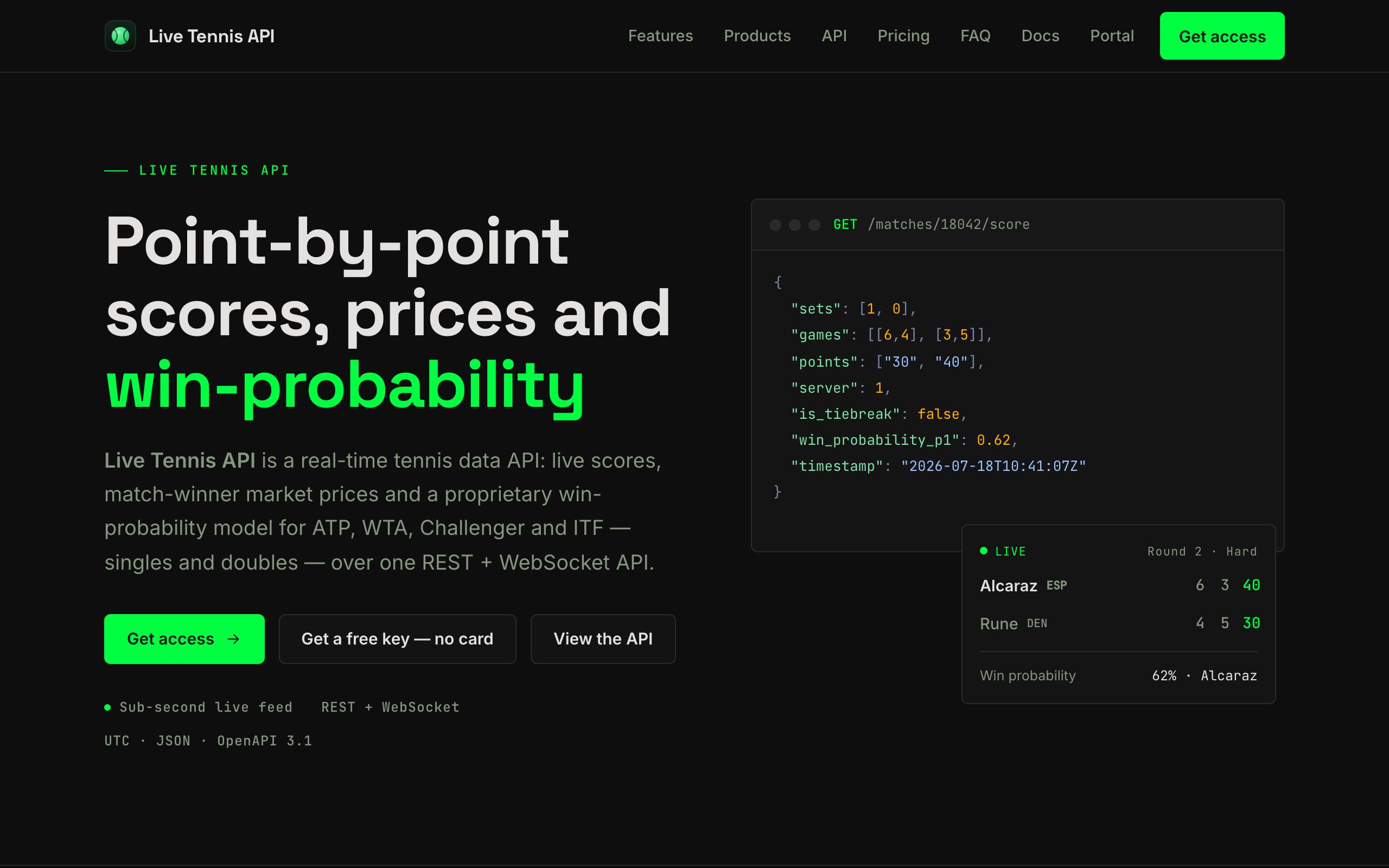 Live Tennis API screenshot