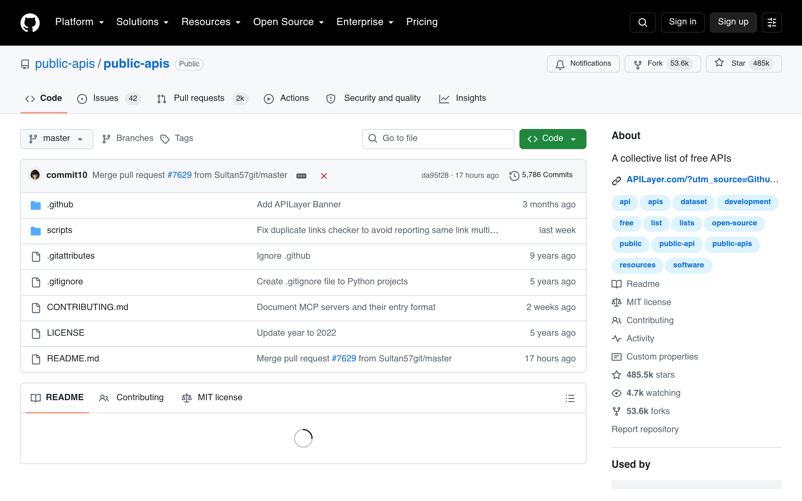Public APIs screenshot