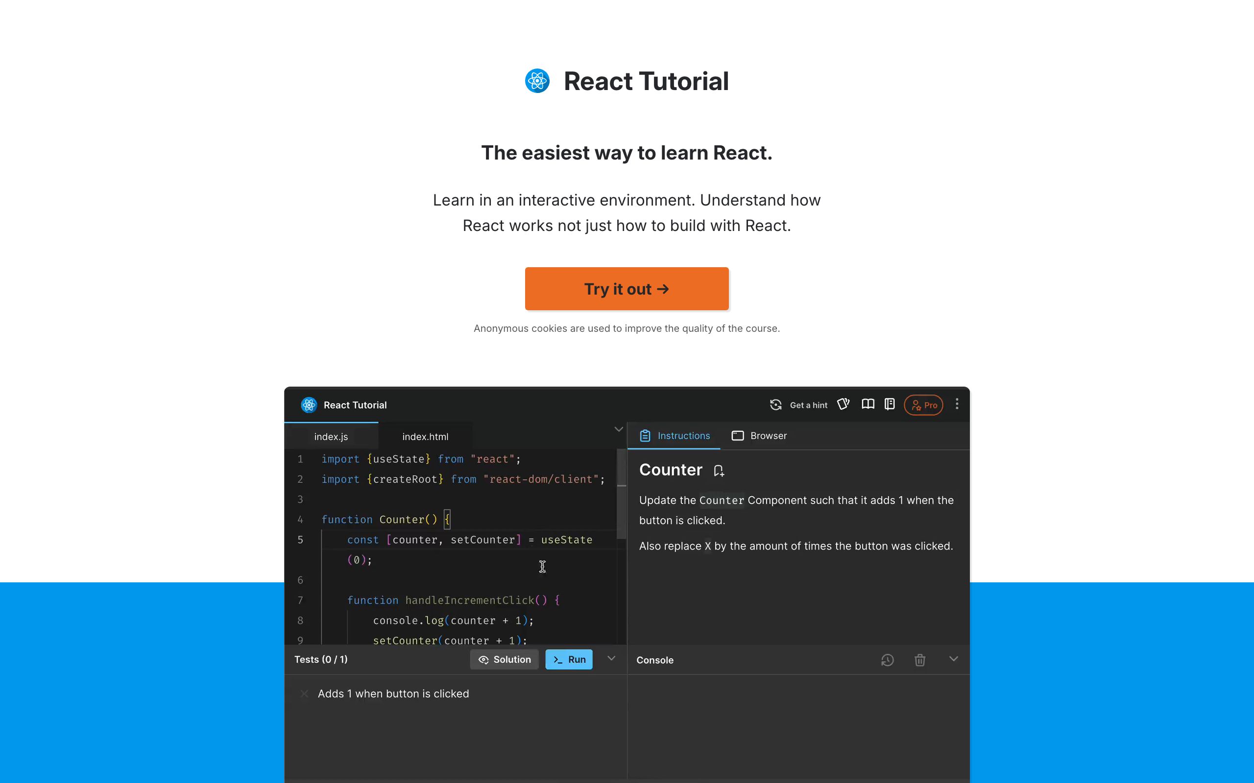 React Tutorial screenshot