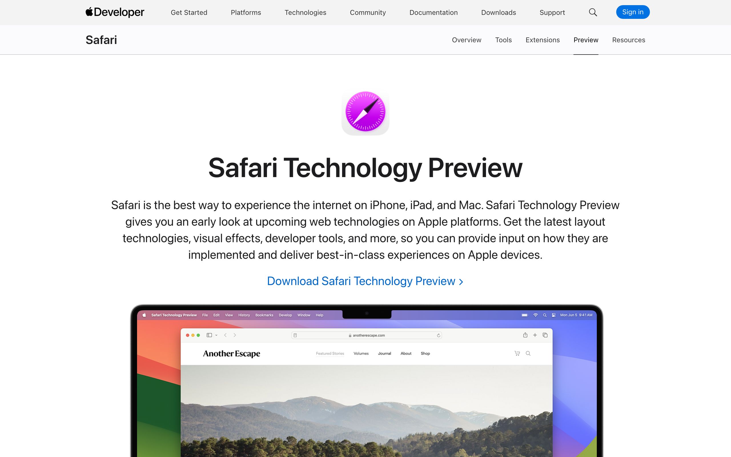 Safari Technology Preview screenshot
