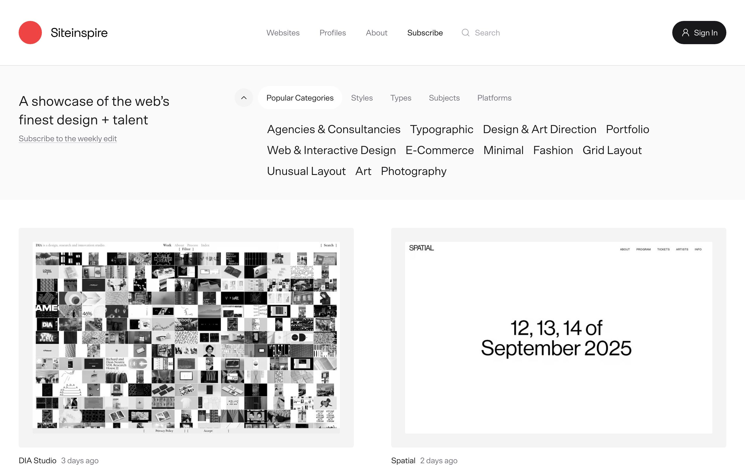 Siteinspire screenshot