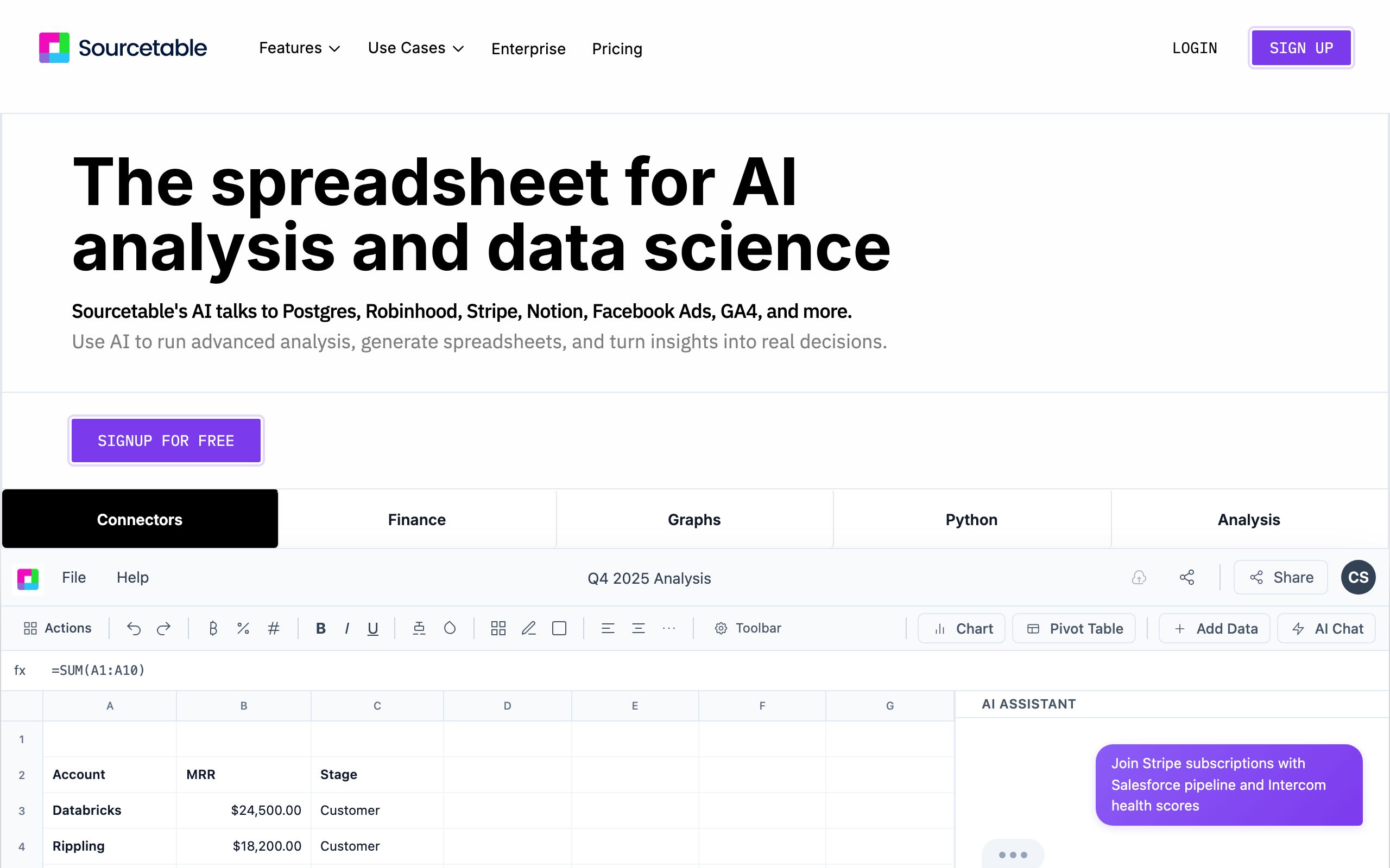 Sourcetable screenshot