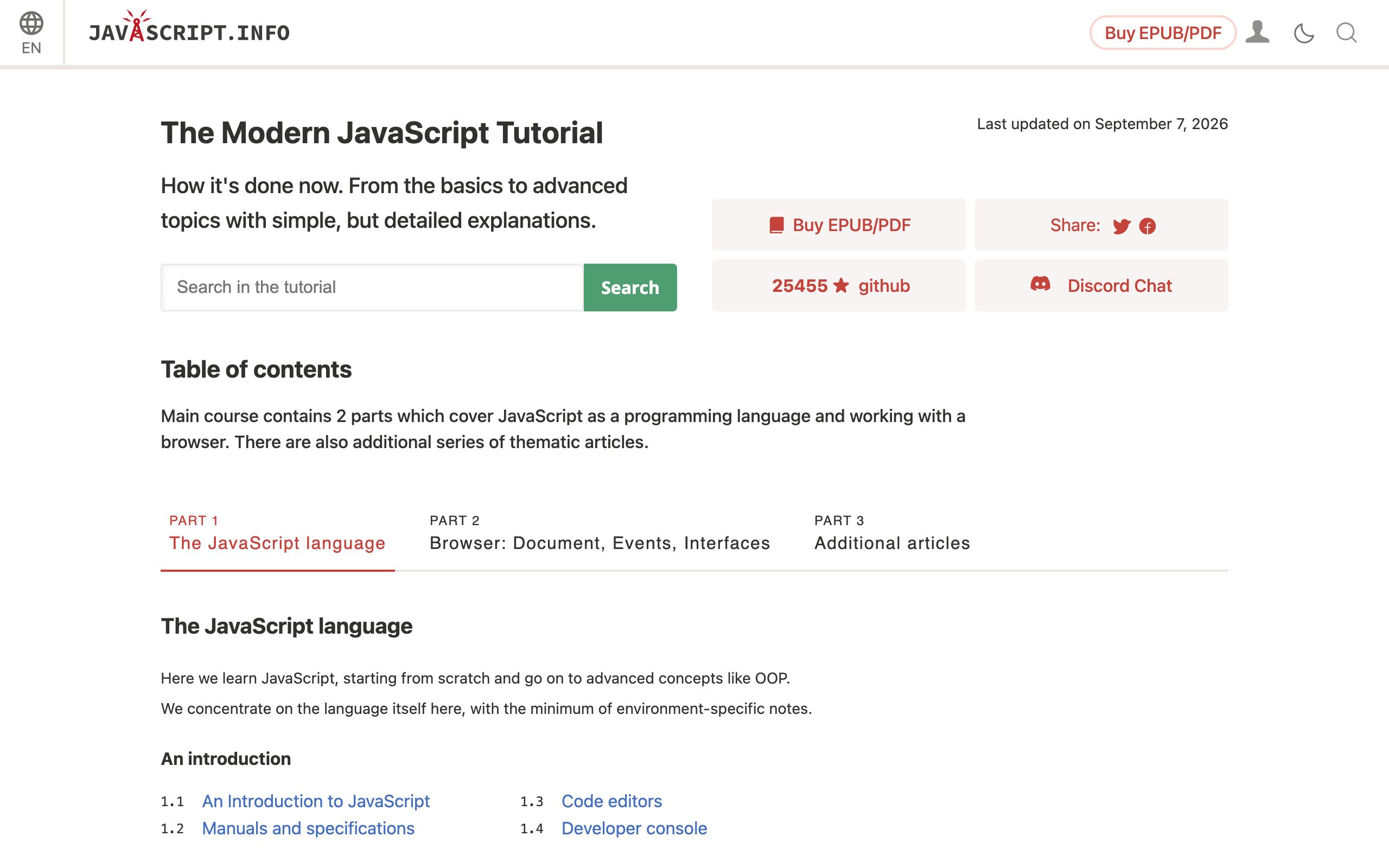 The Modern JavaScript Tutorial screenshot