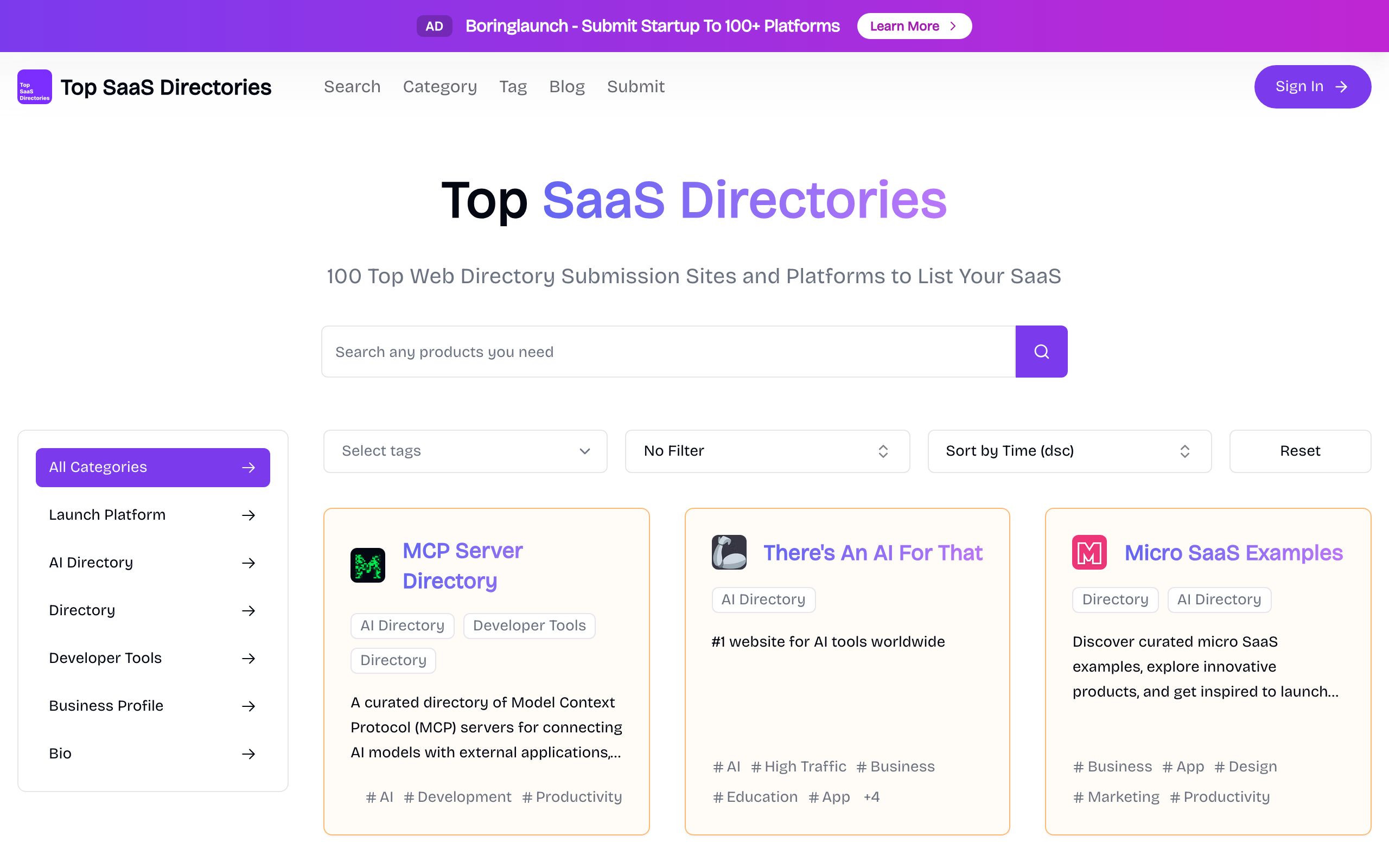 Top SaaS Directories screenshot