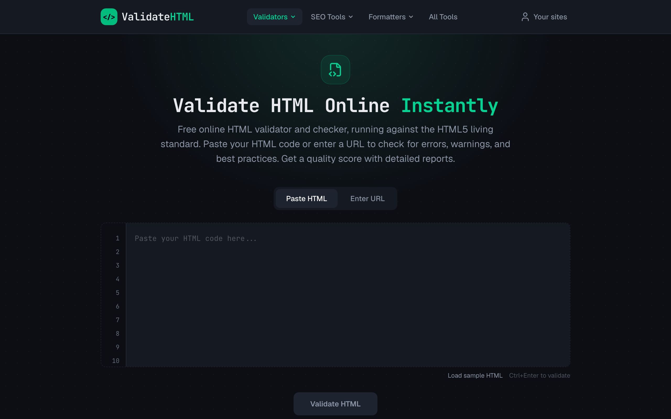 ValidateHTML screenshot