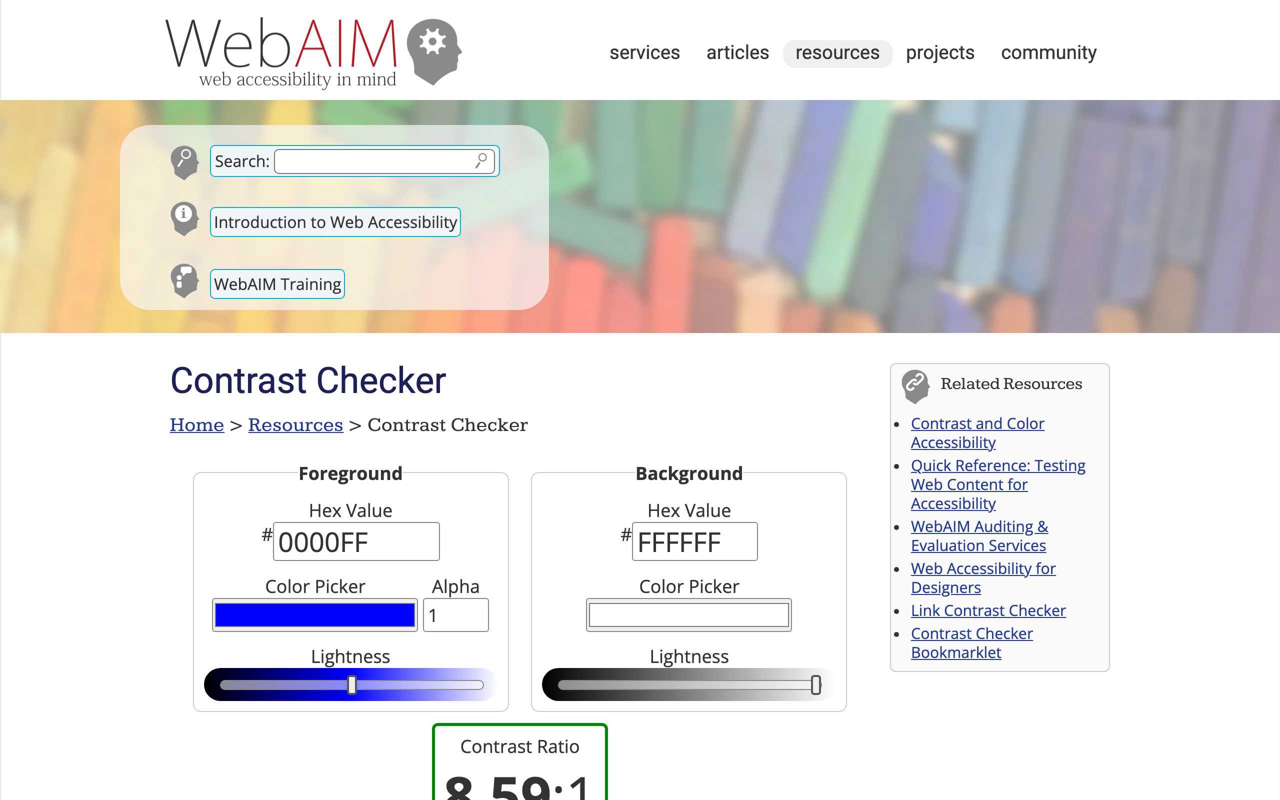 WebAIM Contrast Checker screenshot