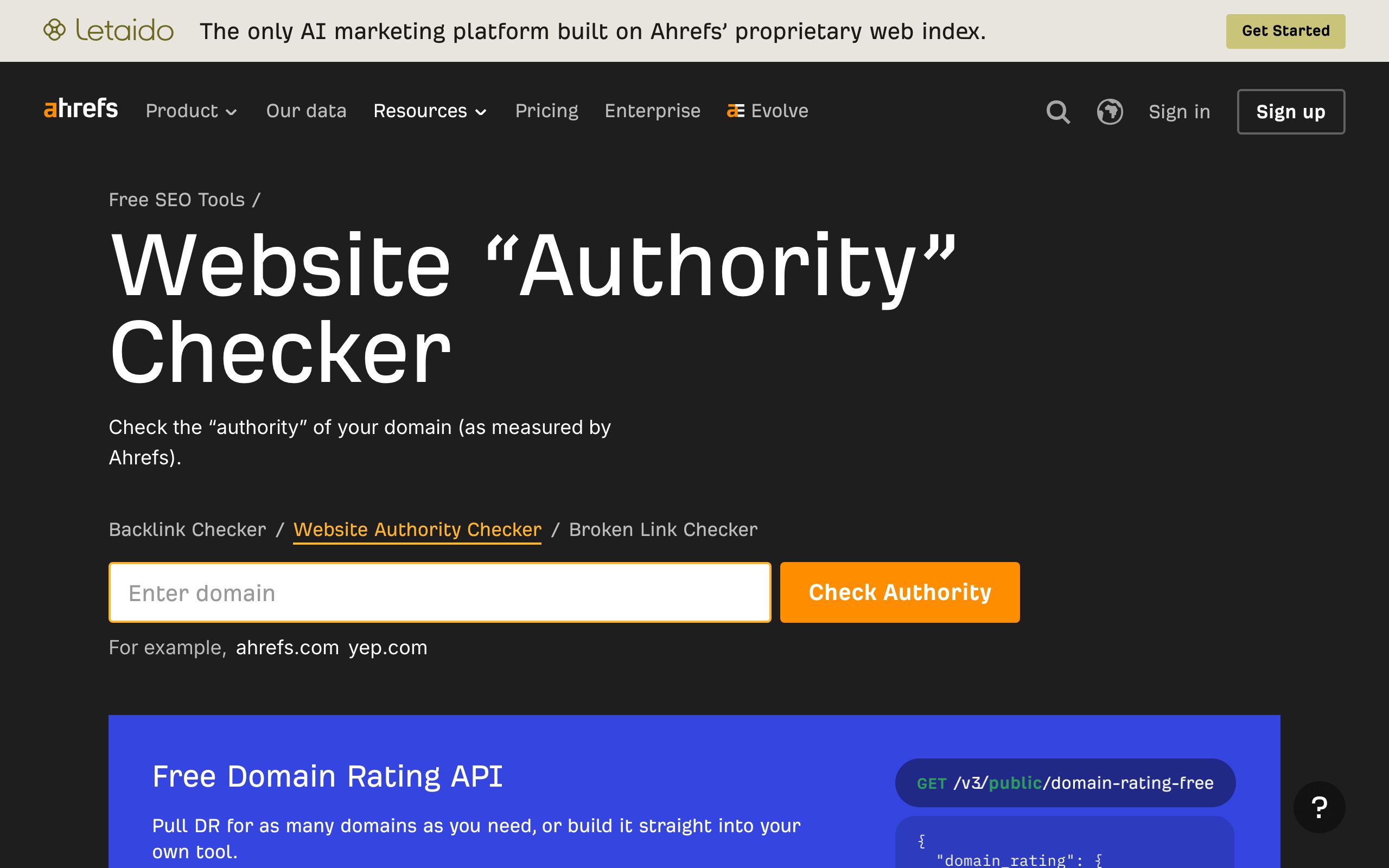 Website Authority Checker screenshot