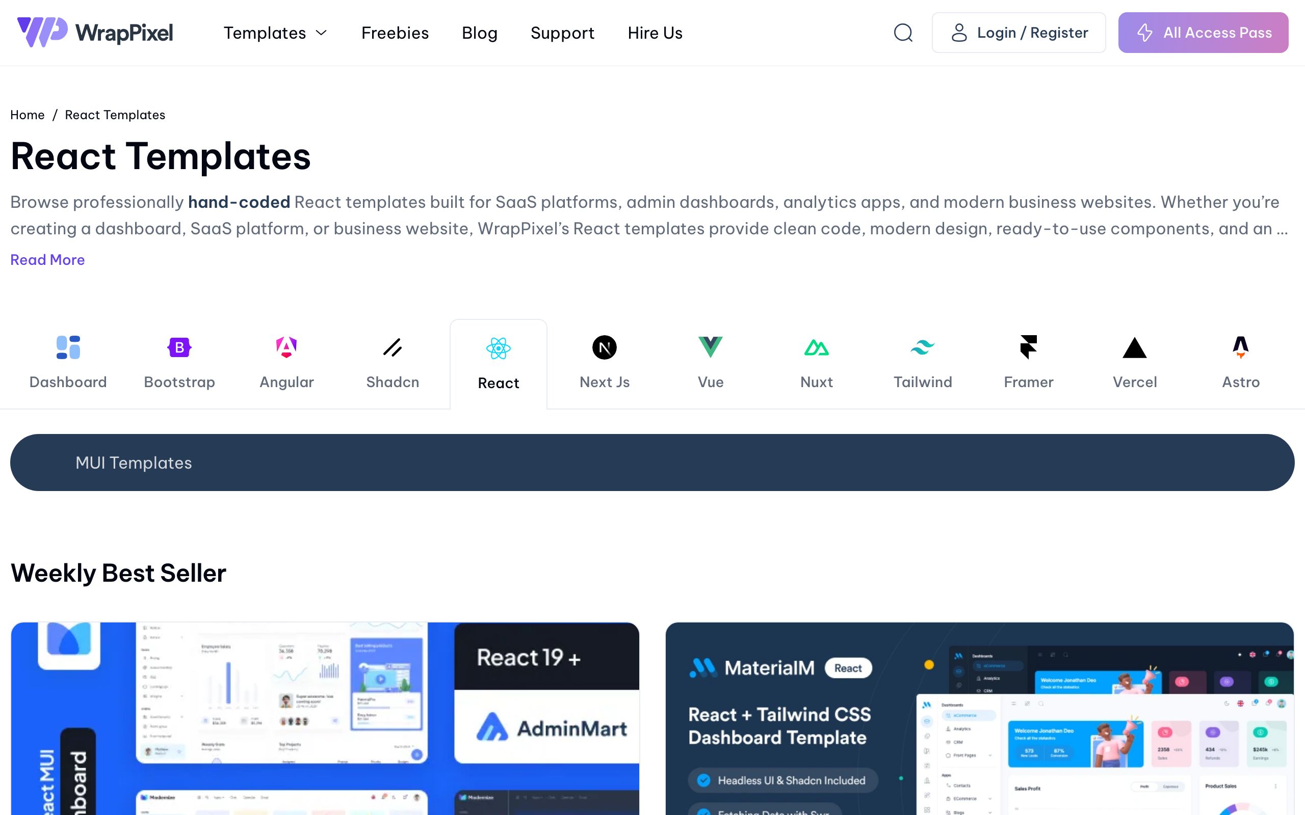 WrapPixel React Templates screenshot